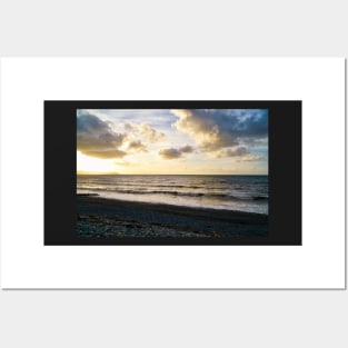 Sunset Beach View With Cloudy Sky & Ocean Posters and Art